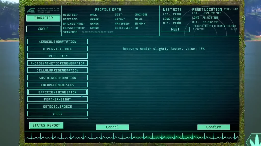 The Isle: Evrima mutation selection screen — picking a mutation from the available pool