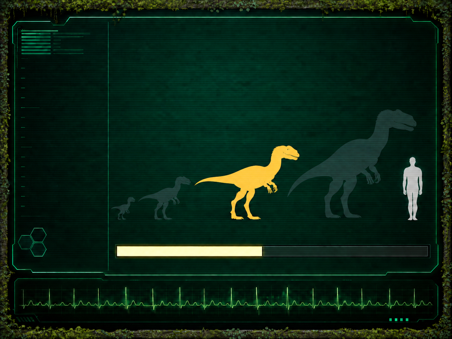 In-game growth ladder showing hatchling, juvenile, and subadult silhouettes alongside the growth progress bar