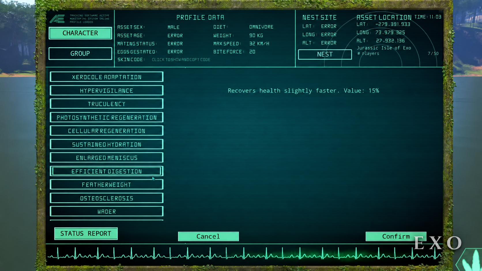 The Isle: Evrima mutation selection screen — picking a mutation from the available pool